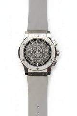 Silver Quartz Chronograph Watch – Grey Skeleton Dial & Rubber Strap | Time N Treasure