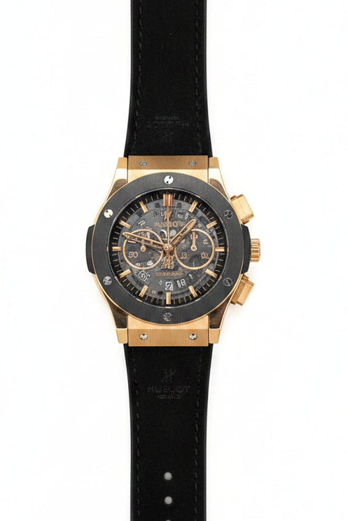 Rose Gold Skeleton Chronograph Custom Watch – Black Bezel & Rubber Strap | Time N Treasure