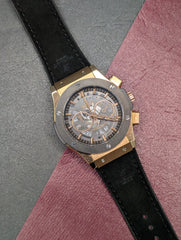 Rose Gold Skeleton Chronograph Custom Watch – Black Bezel & Rubber Strap | Time N Treasure