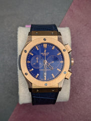 Rose Gold Quartz Chronograph Watch – Blue Dial & Alligator Strap | Time N Treasure