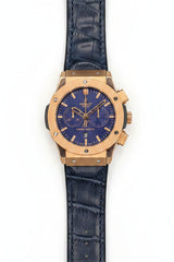 Rose Gold Quartz Chronograph Watch – Blue Dial & Alligator Strap | Time N Treasure