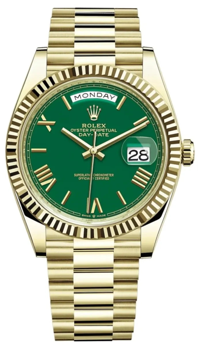 Day-Date 40 yellow gold color Green Roman dial