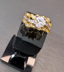 Two-Tone Woven Zirconia Statement Ring – Silver & Gold Plated | Time N Treasure