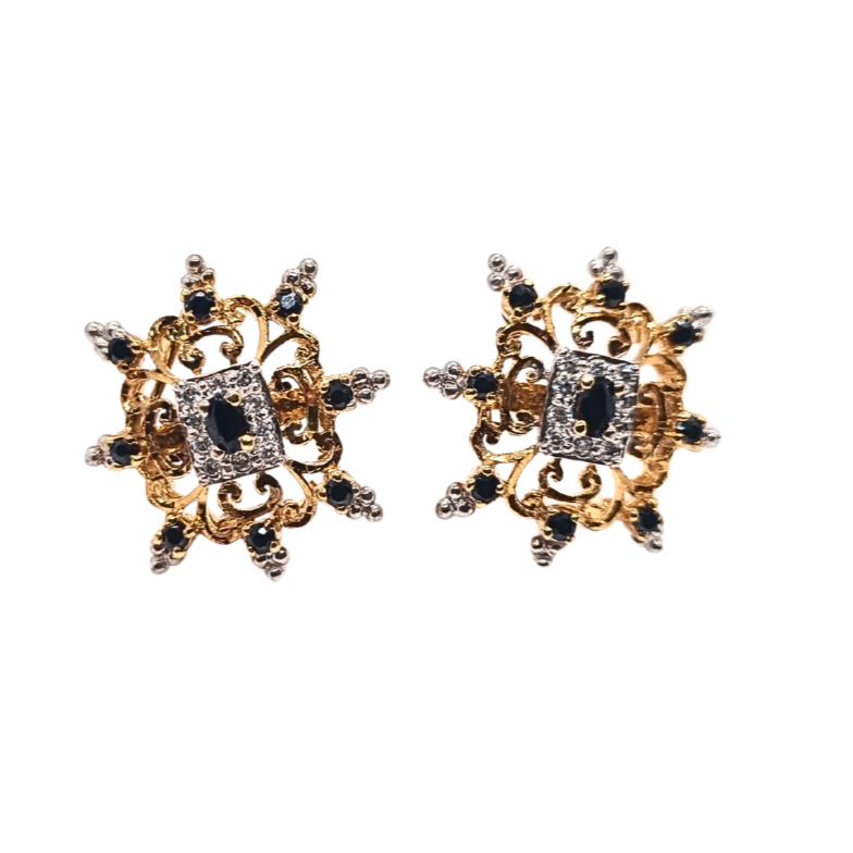 Two-Tone Gold Plated 925 Silver Tops with Zircon & Black Onyx